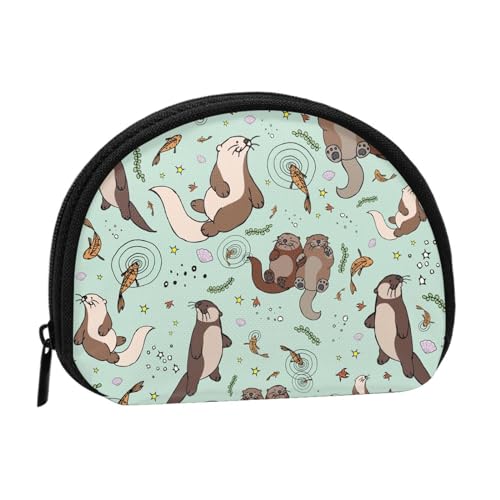 Mini-Münzen-Aufbewahrungstasche mit Otters-Aufdruck – Volldruck-Design, Polyesterfaser-Material, kompakte Größe, praktisch und vielseitig, Schwarz , Einheitsgröße von ESASAM