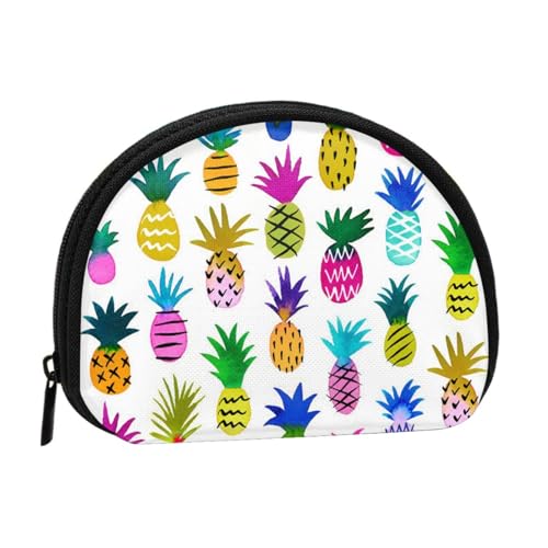 Mini-Münzen-Aufbewahrungstasche mit Regenbogen-Ananas-Druck, Volldruck-Design, Polyesterfaser-Material, kompakte Größe, praktisch und vielseitig, Schwarz , Einheitsgröße von ESASAM