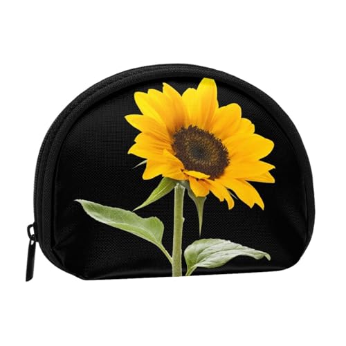 Mini-Münzen-Aufbewahrungstasche mit Sonnenblumen-Motiv, Volldruck-Design, Polyesterfaser-Material, kompakte Größe, praktisch und vielseitig, Schwarz , Einheitsgröße von ESASAM