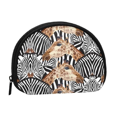 Mini-Münzen-Aufbewahrungstasche mit Zebra- und Giraffen-Druck, Volldruck-Design, Polyesterfaser-Material, kompakte Größe, praktisch und vielseitig, Schwarz , Einheitsgröße von ESASAM