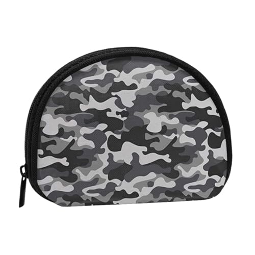 Mini-Münzen-Aufbewahrungstasche mit abstraktem Camouflage-Druck, Volldruck-Design, Polyesterfaser-Material, kompakte Größe, bequem und vielseitig, Schwarz , Einheitsgröße von ESASAM