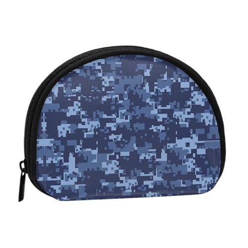 Mini-Münzen-Aufbewahrungstasche mit blauem Camouflage-Muster – Volldruck-Design, Polyesterfaser-Material, kompakte Größe, bequem und vielseitig, Schwarz , Einheitsgröße von ESASAM