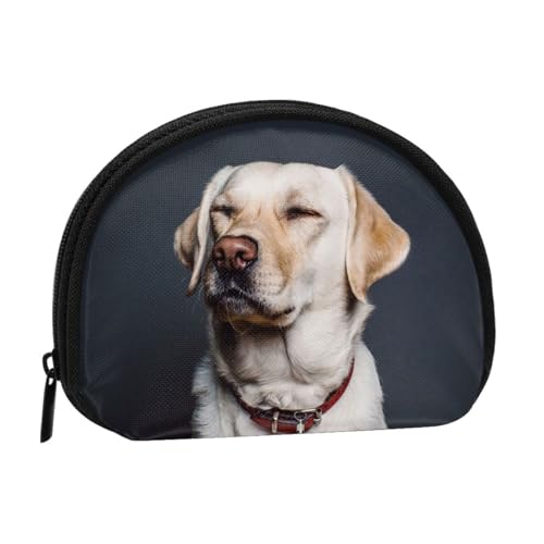 Mini-Münzen-Aufbewahrungstasche mit niedlichem Labrador-Motiv, Volldruck-Design, Polyesterfaser-Material, kompakte Größe, bequem und vielseitig, Schwarz , Einheitsgröße von ESASAM