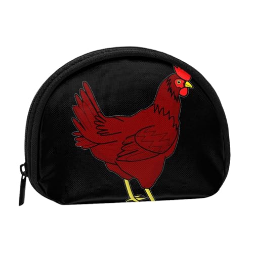 Mini-Münzen-Aufbewahrungstasche mit rotem Huhn-Aufdruck – Volldruck-Design, Polyesterfaser-Material, kompakte Größe, praktisch und vielseitig, Schwarz , Einheitsgröße von ESASAM