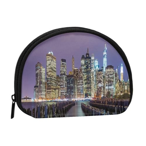 New York City Print Mini Coin Storage Bag - Full-Print-Design, Polyesterfaser-Material, kompakte Größe, praktisch und vielseitig, Schwarz , Einheitsgröße von ESASAM