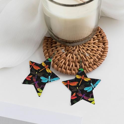 Niedliche Libellen-Ohrringe mit eleganter Leder-Stern-Ohrringe, modisches und einzigartiges Accessoire für den täglichen Gebrauch, Einheitsgröße von ESASAM