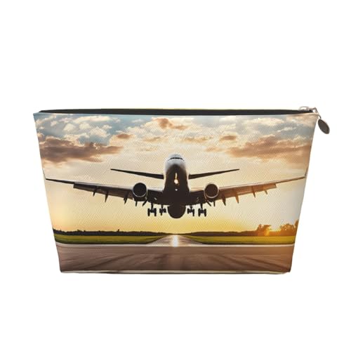 Reise-Kulturbeutel aus Flugzeug-Leder, ein modischer und praktischer Make-up-Organizer, gold, Einheitsgröße von ESASAM