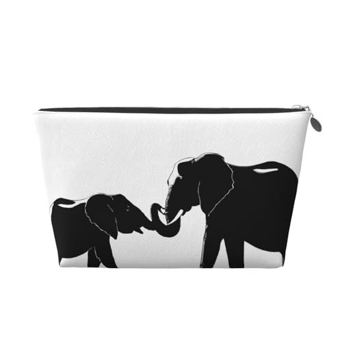 Reise-Kulturbeutel aus Leder, Motiv: alter Elefant und junger Elefant, ein modischer und praktischer Make-up-Organizer, silber, Einheitsgröße Reise-Kulturbeutel aus Leder, Motiv: alter Elefant und junger Elefant, ein modischer und praktischer Make-up-Organizer, silber, Einheitsgröße von ESASAM
