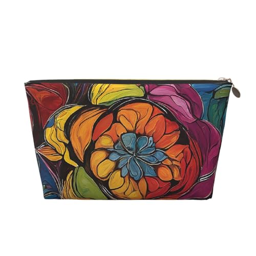 Reise-Kulturbeutel aus Leder mit Blumenmuster, modischer und praktischer Make-up-Organizer, gold, Einheitsgröße von ESASAM