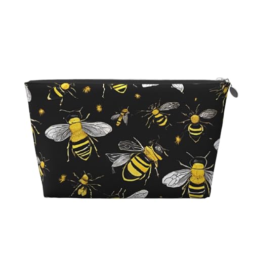 Reise-Kulturbeutel aus Leder mit Hummelmotiv, ein modischer und praktischer Make-up-Organizer, silber, Einheitsgröße Reise-Kulturbeutel aus Leder mit Hummelmotiv, ein modischer und praktischer Make-up-Organizer, silber, Einheitsgröße von ESASAM