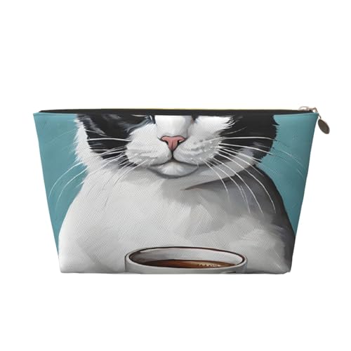 Reise-Kulturbeutel aus Leder mit Katzenmotiv, ein modischer und praktischer Make-up-Organizer, gold, Einheitsgröße von ESASAM