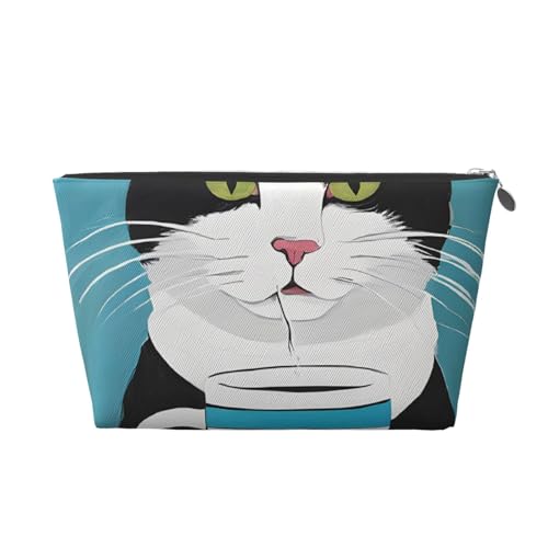 Reise-Kulturbeutel aus Leder mit Katzenmotiv, ein modischer und praktischer Make-up-Organizer, silber, Einheitsgröße von ESASAM