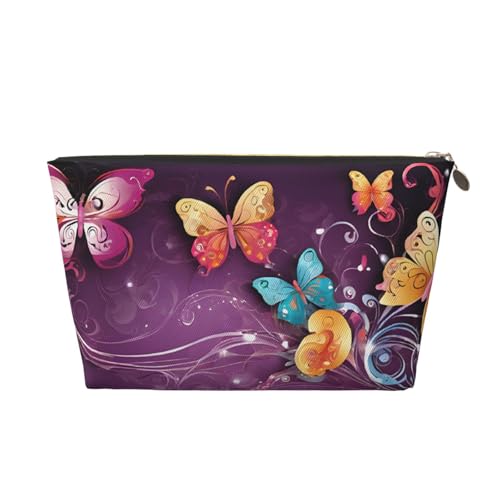 Reise-Kulturbeutel aus Leder mit Schmetterlingen, ein modischer und praktischer Make-up-Organizer, gold, Einheitsgröße von ESASAM