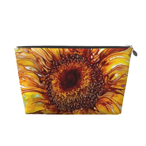 Reise-Kulturbeutel aus Leder mit Sonnenblumen-Motiv, modischer und praktischer Make-up-Organizer, silber, Einheitsgröße Reise-Kulturbeutel aus Leder mit Sonnenblumen-Motiv, modischer und praktischer Make-up-Organizer, silber, Einheitsgröße von ESASAM