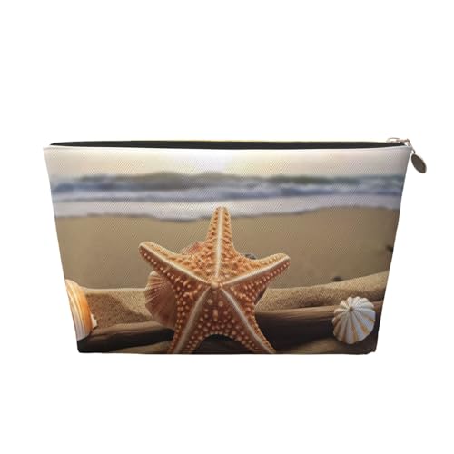 Reise-Kulturbeutel aus Leder mit Strandmotiv, ein modischer und praktischer Make-up-Organizer, gold, Einheitsgröße von ESASAM