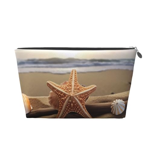 Reise-Kulturbeutel aus Leder mit Strandmotiv, ein modischer und praktischer Make-up-Organizer, silber, Einheitsgröße Reise-Kulturbeutel aus Leder mit Strandmotiv, ein modischer und praktischer Make-up-Organizer, silber, Einheitsgröße von ESASAM