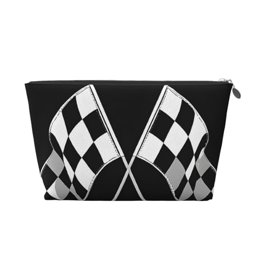 Reise-Kulturbeutel aus Leder mit kariertem Flaggenmuster, Schwarz / Weiß, ein modischer und praktischer Make-up-Organizer, silber, Einheitsgröße von ESASAM