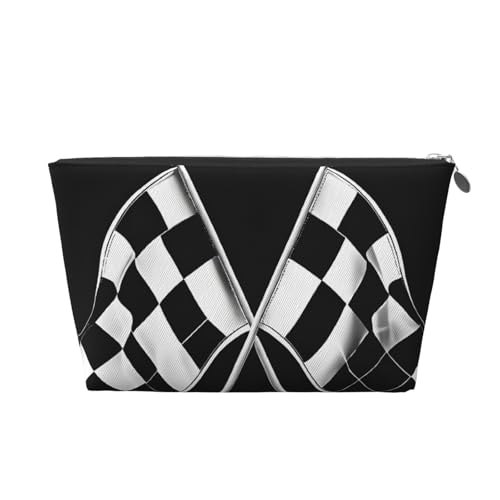 Reise-Kulturbeutel aus Leder mit kariertem Flaggenmuster, Schwarz / Weiß, ein modischer und praktischer Make-up-Organizer, silber, Einheitsgröße von ESASAM