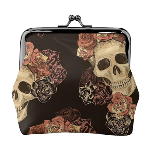 Rose Skull Printed Microfiber Leather Kiss Lock Mini Wallet, Compact, Wearable and Easy to Carry., Rose Skull, Einheitsgröße, Münzbeutel von ESASAM