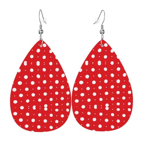 Rote und weiße Punkte. Dieser Leder-Ohrring sieht aus wie ein Wassertropfen-Anhänger, modisch und vielseitig, hypoallergen, Einheitsgröße von ESASAM