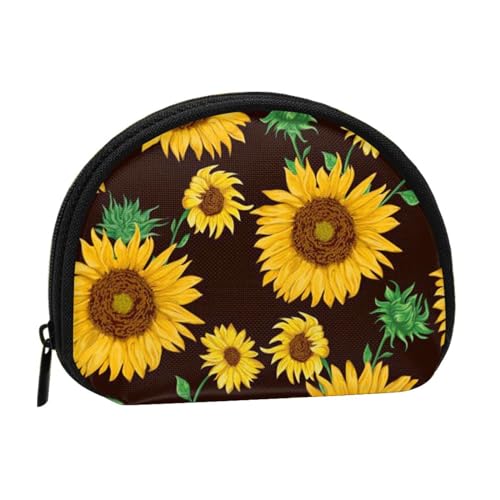 Schöne Mini-Münzen-Aufbewahrungstasche mit Sonnenblumen-Druck – Volldruck-Design, Polyesterfaser-Material, kompakte Größe, bequem und vielseitig, Schwarz , Einheitsgröße von ESASAM