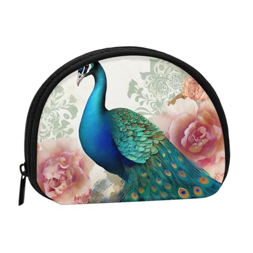 Schöne tragbare Mini-Aufbewahrungstasche mit Pfau und Blumen, stilvolle und kompakte Münzbörse, geeignet für den täglichen Gebrauch, Schwarz , Einheitsgröße von ESASAM