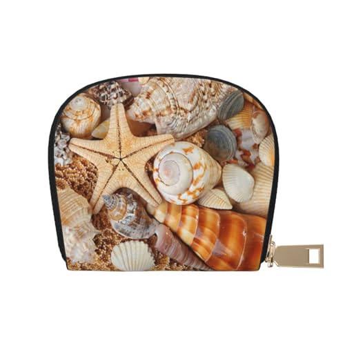 Seashell Landschaft am Strand Leder halbrunde Kartentasche, kompakt und praktisch, einfach zu verstauen, weiß, Einheitsgröße von ESASAM