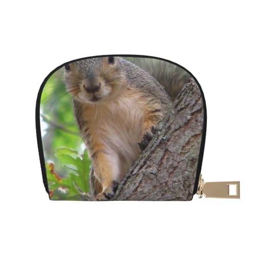 Squirrel in The Tree, halbrunde Kartentasche aus Leder, kompakt und praktisch, einfach zu verstauen, weiß, Einheitsgröße von ESASAM