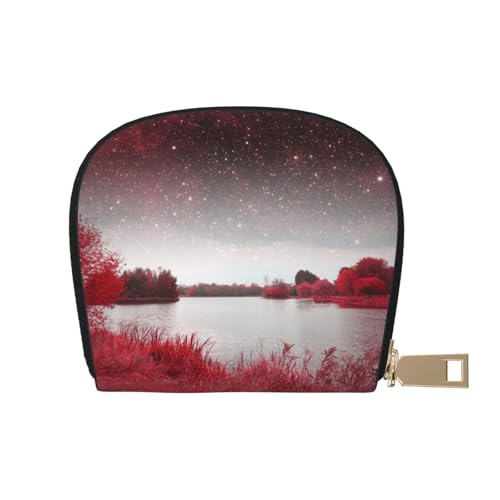 Starry Aky Red Querformat Leder halbrunde Kartentasche kompakt und praktisch, einfach zu verstauen, weiß, Einheitsgröße von ESASAM