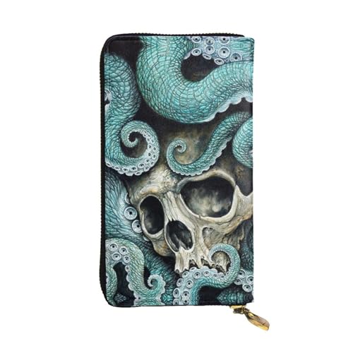 Stilvolle und personalisierte Leder-Clutch, Marienkäfer auf Gänseblümchen-Geldbörse, einfach zu tragen., Totenkopf Octopus Art, Einheitsgröße von ESASAM