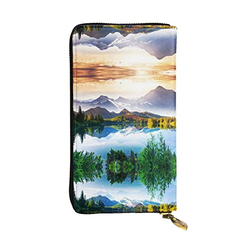 Stilvolle und personalisierte Leder-Clutch, niedliche Otter-Geldbörse, einfach zu tragen., Berg See Ausblick Sunny Day Natur, Einheitsgröße von ESASAM