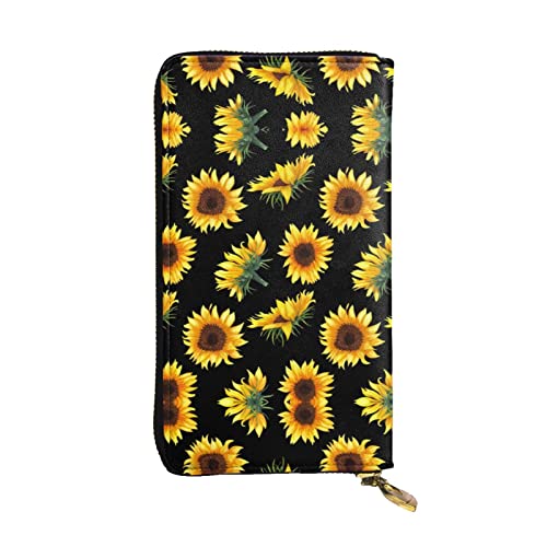 Stilvolle und personalisierte Leder-Clutch, niedliche Otter-Geldbörse, einfach zu tragen., Sonnenblumenblühende Blumen Pflanzen schwarz und gelb, Einheitsgröße von ESASAM