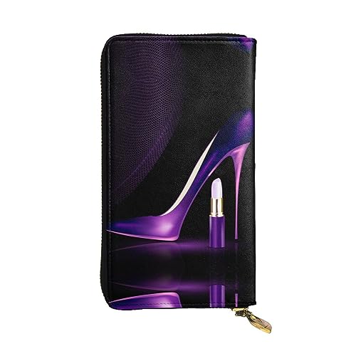 Stilvolle und personalisierte Leder-Clutch-Clutch-Galaxy-Delfin-Geldbörse, einfach zu tragen., Elegante lila High Heels mit Lippenstift, Einheitsgröße von ESASAM