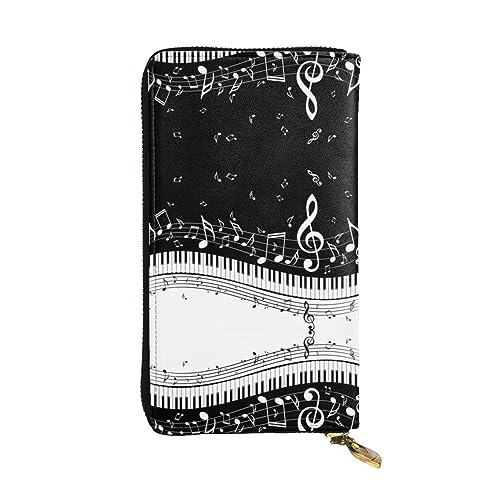 Stilvolle und personalisierte Leder-Clutch-Clutch-Galaxy-Delfin-Geldbörse, einfach zu tragen., Schwarz-weiße Musiknote, Einheitsgröße von ESASAM