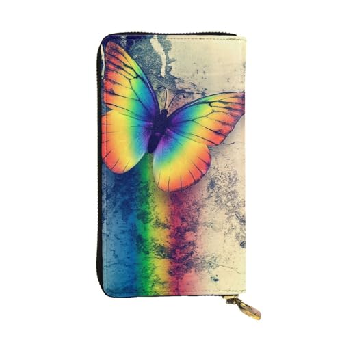 Stilvolle und personalisierte Leder-Clutch-Geldbörse mit afrikanischem Elefant, einfach zu tragen., Regenbogen/Schmetterling, Einheitsgröße von ESASAM