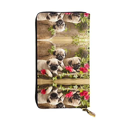 Stilvolle und personalisierte Leder-Clutch-Geldbörse mit französischer Bulldogge, einfach zu tragen., Puppys Mops, Einheitsgröße von ESASAM