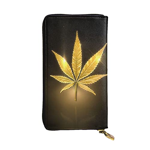 Stilvolle und personalisierte Leder-Geldbörse, lange Clutch, lila Schmetterlinge, einfach zu tragen., Golden Cannabis, Einheitsgröße von ESASAM