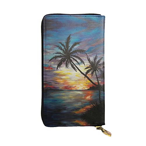 Stilvolle und personalisierte Leder-Geldbörse, lange Clutch, lila Schmetterlinge, einfach zu tragen., Tropical Sunset, Einheitsgröße von ESASAM