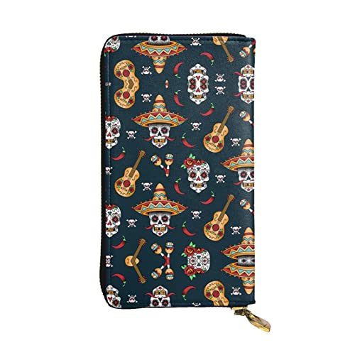 Stilvolle und personalisierte Leder-Geldbörse, lange Clutch, mexikanischer Totenkopf, einfach zu tragen., Mexikanischer Schädel, Einheitsgröße von ESASAM