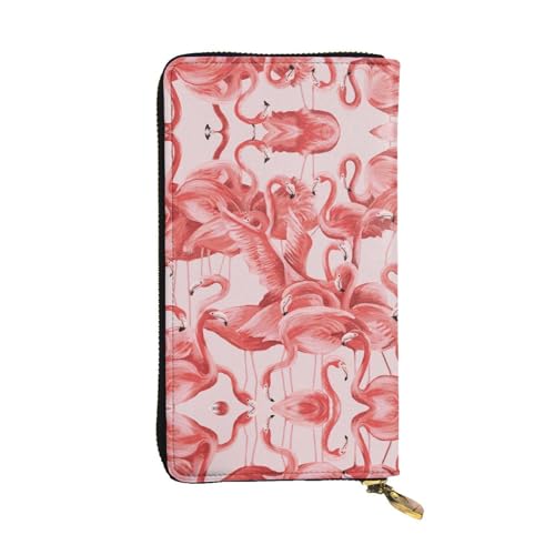 Stilvolle und personalisierte Leder-Geldbörse mit langem Clutch, Regenbogenfarben, Holzhintergrund, einfach zu tragen., Flamingo, Einheitsgröße von ESASAM