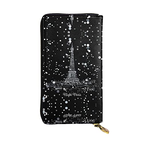 Stilvolle und personalisierte Leder lange Clutch Cartoon Schaf Geldbörse, einfach zu tragen., Night Paris Eiffelturm, Einheitsgröße von ESASAM