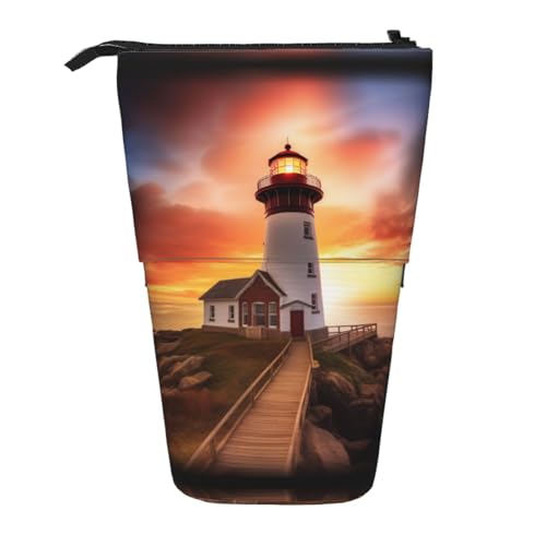 Sunset Lighthouse Vertikales einziehbares Federmäppchen, einfach zu bedienen, verstellbare Größe nach Bedarf, Schwarz , Einheitsgröße, Schulranzen von ESASAM