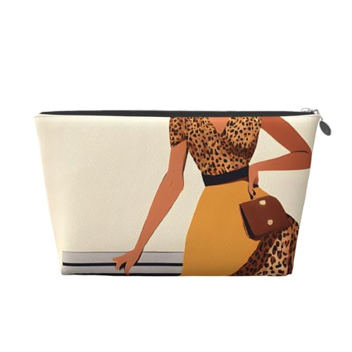 Traditionelle afrikanische Mädchen Malerei Leder Reise-Kulturbeutel, ein modischer und praktischer Make-up-Organizer, silber, Einheitsgröße von ESASAM