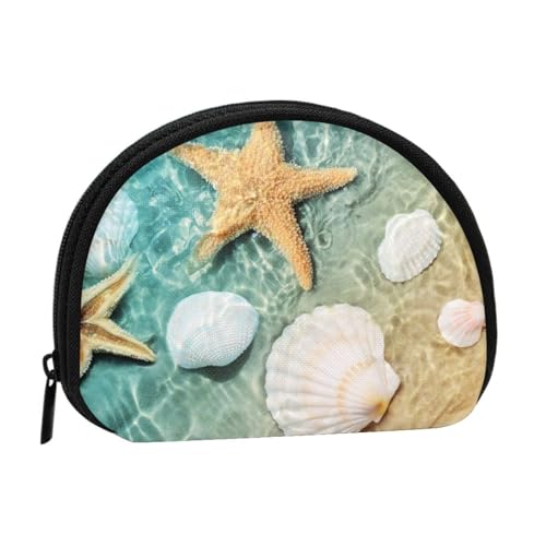 Tragbare Mini-Aufbewahrungstasche mit Seestern- und Muschelmuster, stilvolle und kompakte Münzbörse, geeignet für den täglichen Gebrauch, Schwarz , Einheitsgröße von ESASAM