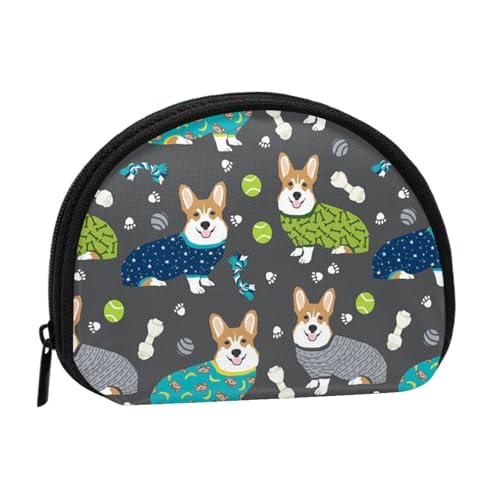 Tragen von Kleidung Corgi Dogs Print Mini-Münzen-Aufbewahrungstasche – Volldruck-Design, Polyesterfaser-Material, kompakte Größe, bequem und vielseitig, Schwarz , Einheitsgröße von ESASAM