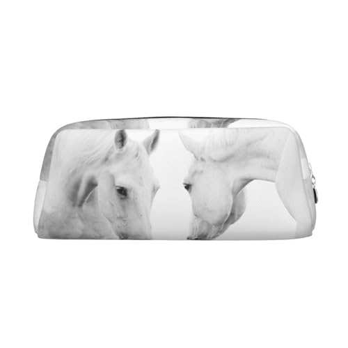 Weißes Pferde-Leder-Federmäppchen mit Reißverschluss, dreidimensional, einfach und elegant, modisch und praktisch, silber, Einheitsgröße, Schulranzen von ESASAM