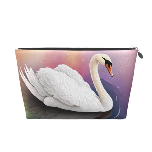 White Swan Leder-Reise-Kulturbeutel, ein modischer und praktischer Make-up-Organizer, silber, Einheitsgröße White Swan Leder-Reise-Kulturbeutel, ein modischer und praktischer Make-up-Organizer, silber, Einheitsgröße von ESASAM