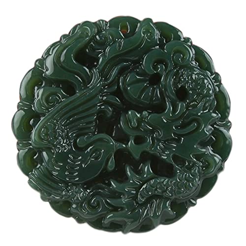 Natürliche Hetian Jade Halskette Drache Phönix Charm Anhänger Halskette mit Kordel Feng Shui Reichtum Halskette for Frauen Männer Talisman Stein Grüne Jade Halskette Amulett Edelstein Halskette von ESBANT