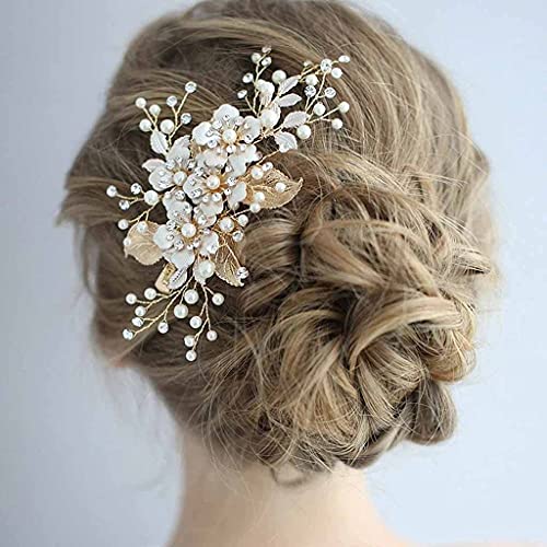 Trendy Blume Hochzeit Haarschmuck Perle Strass Haarnadel Kopfschmuck Handgemachte Braut Tiara Schmuck Frau Prom Haar die Party von ESBANT