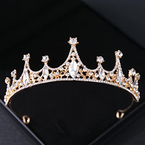 ESCATIC Goldfarbe Kristall Braut Tiaras und Kronen Strass Prom Diadem Stirnband Braut Hochzeit Haarschmuck Schmuck Krone Tiara-Gold von ESCATIC